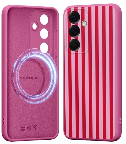 Xylota för Samsung Galaxy A56 5G magnetiskt fodral för magsäker, aesthetic randiga mode mönster motiv design rosenröd silikon mobiltelefonfodral flickor skyddsfodral för Samsung A56 5G 6,7 tum fodral