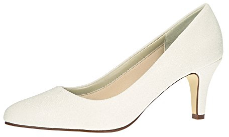 Rainbow Club Brautschuhe Brooke - Pumps, Off White/Weiß Metallic, Textil - Hochzeitsschuhe, Pfennigabsatz, Damen Gr. 35 - UK 2