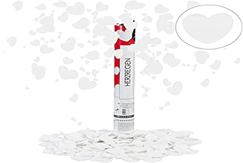 relaxdays Lanceur de confettis cœurs 40 cm, Party Popper, Pluie de cotillons fête Carnaval Coeurs, Blanc