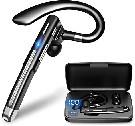 Bluetooth Headset mit Mikrofon, V6.1 In Ear Freisprech Handy Kabellos Kopfhörer mit LED Ladebox für Autofahren/Business/Büro, IPX7 Wasserdicht, Kompatibel mit iPhone Android Smartphones und Tablets