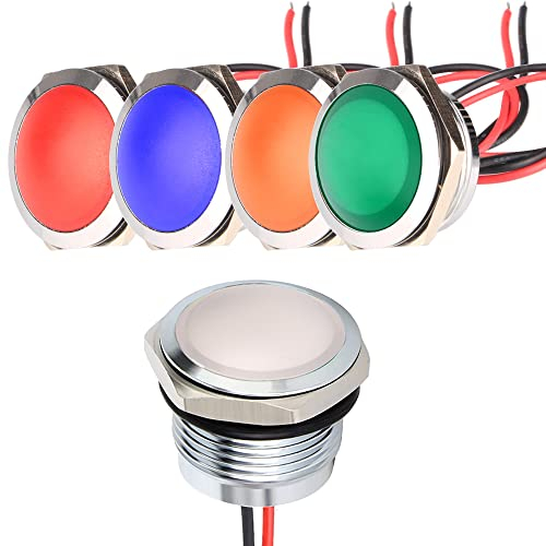 Gebildet 5pcs AC/DC 12-24V 20mA Energy Saving Indicator Light Metal Signal Lamp Waterproof 22mm LED White/Blue/Red/Green/Orange (Spherical Surface Head)