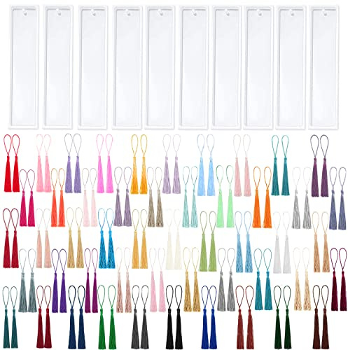 Lot de 110 moules en silicone pour marque-pages en résine époxy avec 100 pompons colorés, moule en résine transparente pour bijoux, loisirs créatifs