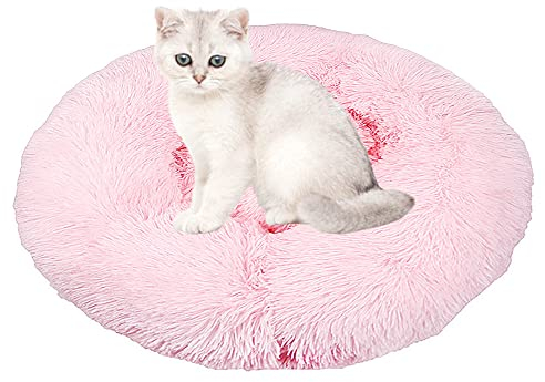 Hundebett Flauschig, Rund Katzenbett, Donut Kissen, Kuscheliges Hundekissen Waschbar Katzenschlafplatz Plüsch Haustierbett für Kleine, Mittelgroße Große Hunde, Katzen Pink 100cm