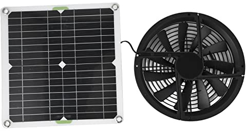 Solpanelsfläktsats, 10in 100W 12V Solpanel med Dubbel Solfläkt, Vattentät Bärbar Rund Ventilationsfönster Frånluftsfläkt för Camping Växthus Gazebo Hönshus Utomhusskjul