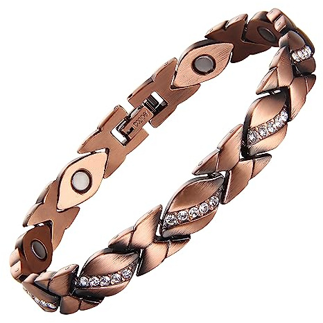 MagEnergy Pure Copper Magnetic Bracelet for Women Copper Wristband with 3500 Gauss Magnets Adjustable Jewelry Gifts (Copper Crystal)