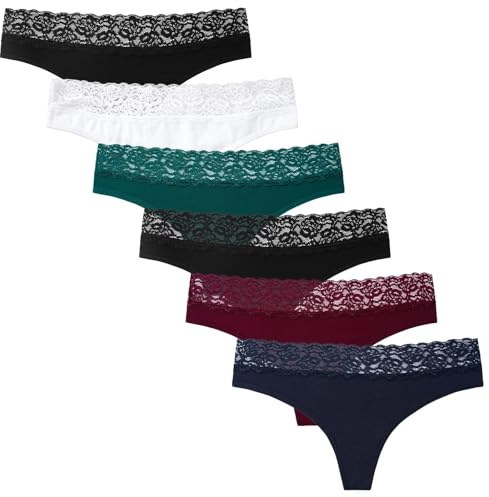 INNERSY Tanga Mujer Encaje Sexy Tangas Alogodon Sauve String Bragas Baja Ropa Interior 6 Pack (M, Clásico Multicolor)