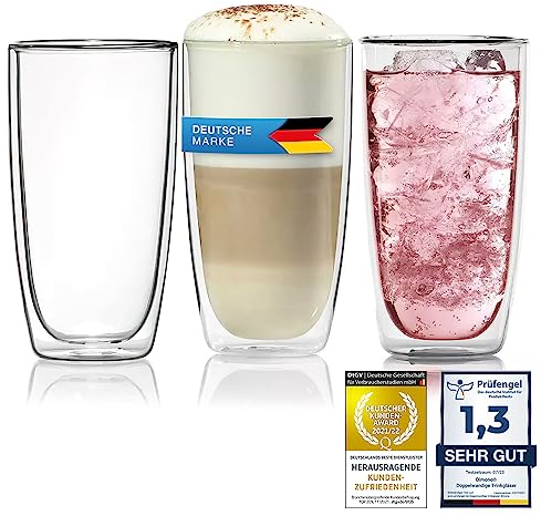 Dimono® Doppelwandiges Trinkglas 2er Set Wasserglas aus Borosilikatglas Latte Macchiato Longdrink- & Cocktailgläser (2 Stück)