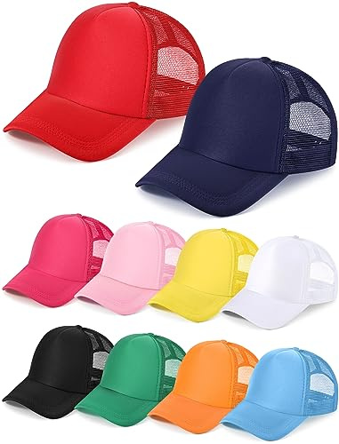 Tarpop 10 Pcs Sublimation Blank Trucker Hats Bulk Mesh Baseball Cap Polyester Mesh Trucker Hat for Men and Women (Bright Colors)