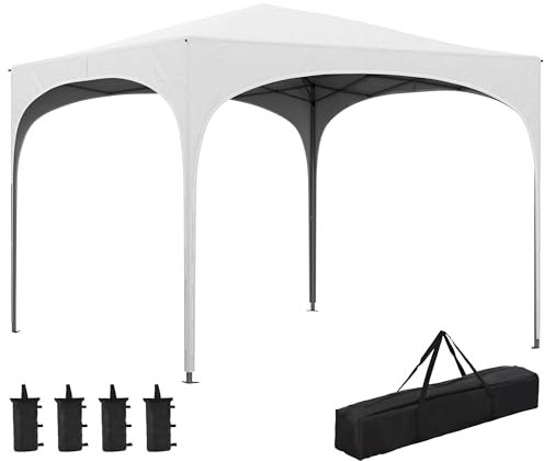Outsunny Carpa Plegable 3x3 m Cenador de Jardín Altura Ajustable con Bolsa de Transporte Impermeable Anti-UV y Bolsas de Arena Gazebo para Exteriores Jardín Patio Blanco