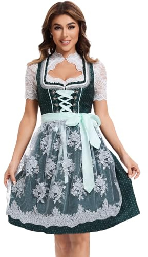 Adisno Oktoberfest Mujer,Dirndl Mujer,Dirndl Mujer Oktoberfest,Oktoberfest Costume,Disfraz Oktoberfest Mujer,Encaje, Verde,44