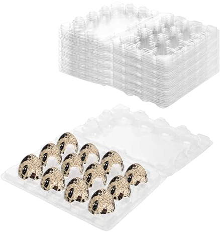 JIEHIN Lot de 120 boîtes à œufs de caille en plastique avec 12 grilles - Boîtes à œufs de caille avec couvercle - Boîtes à œufs de caille transparentes pour réfrigérateur