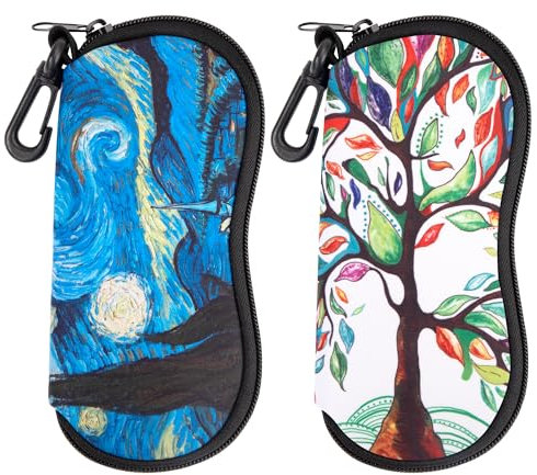 Newellsail Custodia per Occhiali da Sole Morbida Borsa per Occhiali in Neoprene Leggero con Cerniera Custodia per Occhiali da Viaggio Portatile con Gancio 2 Pezzi (Stampato)