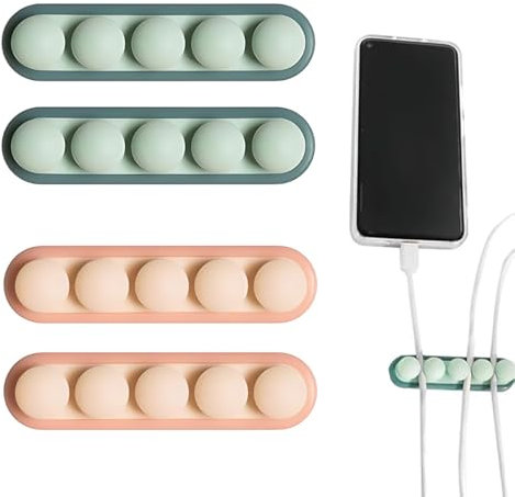 4 Pièces Clips Câble Organisateur Bureau, Gestion de Câbles, Cable Clips Support de Câble, Adhésif Attache Câbles en Silicone, pour Maison, USB Câble, Cordon, les Fils (Bleu, Rose)