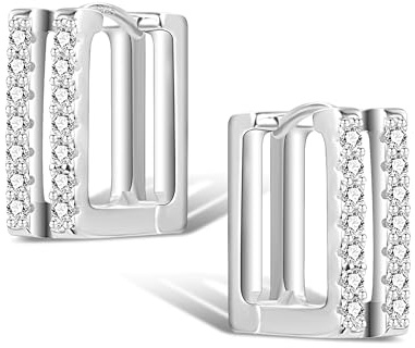 ALEXCRAFT Boucles d'Oreilles Femme Créoles Or Argent Croisé Zircone | Hypoallergénique Boucles d'Oreilles Or Argent Plaqué 14K Lune Double Cœur Croisé Carré Trèfle Piercing Bijoux Cadeaux Femme
