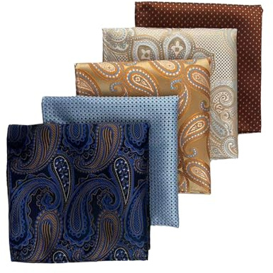 5 Pack Men's Pocket Squares, Soft Hankies Premium Mens Pocket Square Handkerchiefs Set style 2