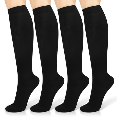 Tobfit 4 Paia Calze a Compressione per Donne e Uomo, Potenziano Circolazione, Recupero e Sport, 15-20mmHg, Sportive, Corsa, Giri in Bici, Viaggi in Aereo