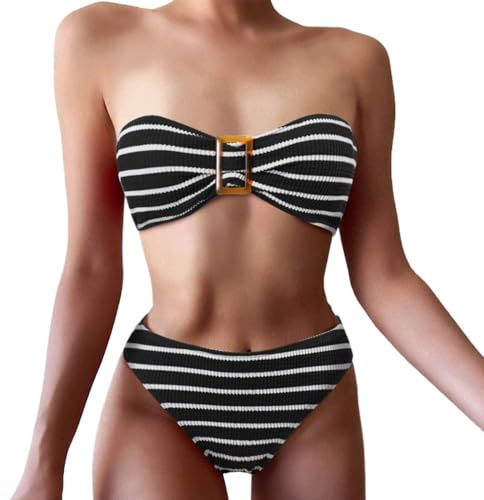 Maillon De Bain Femme Maillot Grossesse 2 Piece Maillot De Bain Bikini Fendu sans Bretelles pour Femmes Printemps/Été Ensemble Femme Sport Ete Ensemble Été Chic (Black XL)
