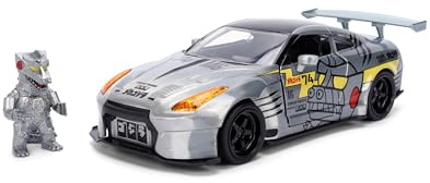 Jada Toys MechaGodzilla Bil Nissan GT-R R35 Ben Sopra 2009 (19 cm) med figur (7 cm) – modellbil med delar för öppning, leksaksset av metall för fans och barn från 8 år