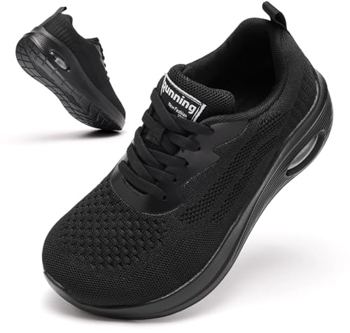 Mjxwem Wide Fit Trainers for Women Black Running Shoes All Black UK 7