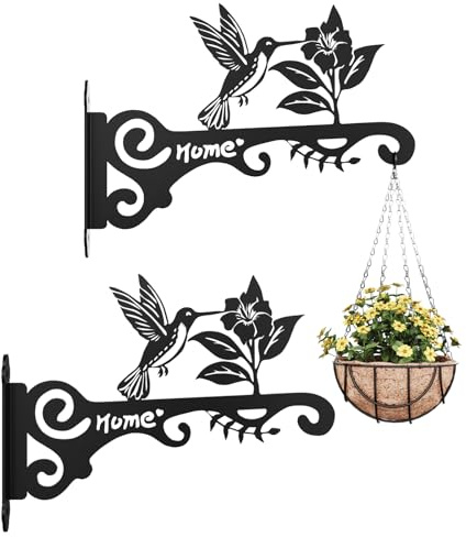 Bamworld Support jardiniere balcon 2 Pièces en Métal Décoratif, Suspension plante exterieur avec Motif Colibri, Porte plante mural Robuste, Crochets et suspensions pour plantes