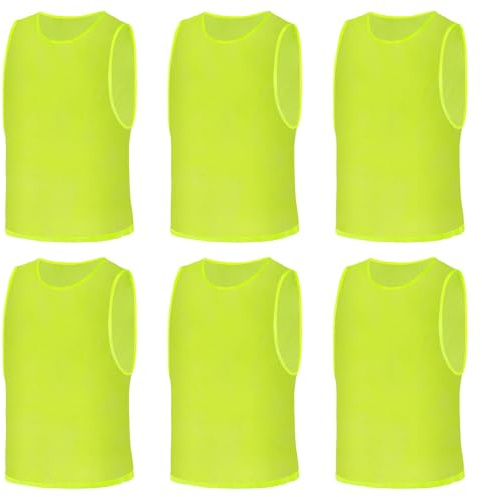 AUYAO 6Pcs Adult Kid Team Training Vest Breathable Mesh Scrimmage Sleeveless Training Pinnies Training Bibs Quick-Dry Sport Bibs Sports Practice Vests for Soccer Basketball Practice(Fluorescent Green)