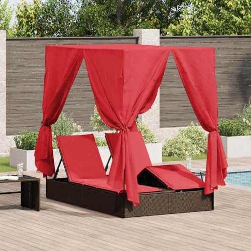 Frdhee Tumbona de jardín, tumbona doble con techo marrón, 205 x 129 x 200 cm, para jardín, terraza, balcón