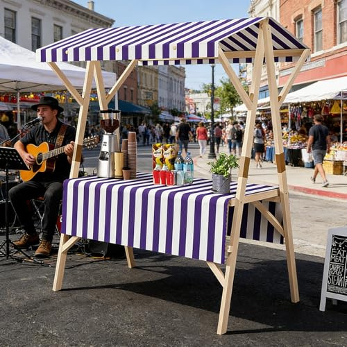 HARELA Genérico Puesto de Mercado Ford vendedores al Aire Libre, Carrito de Comida Callejera de Madera, Puestos Plegables, para Venta De Alimentos para Puestos Callejeros(Blue,120cm/47.2in)