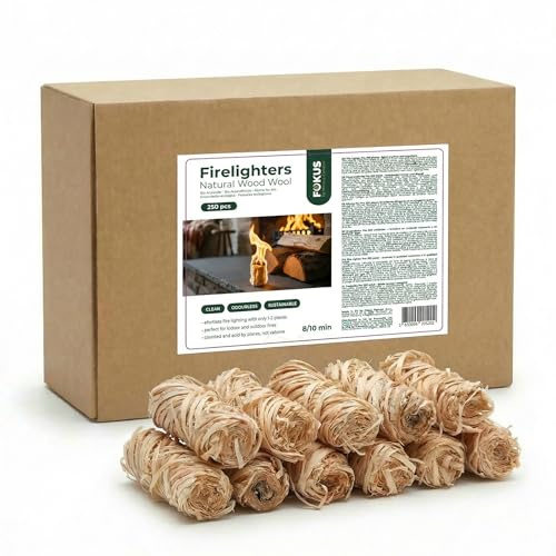 HORECA CANDLES - Wood Wool Fire Starter for Camping, Stoves, Grill - Pack of 250 Natural Fire Lighters for Camp Pits, Fireplaces - Indoor & Outdoor Odorless Firelighters - Waterproof Firestarter