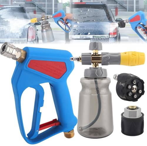 Schaumsprüher, 2 in 1 Schaumpistole Autowäsche Autoreinigung Hochdruck Waschmaschine Hochdruckreiniger Pistole mit 6-in-1 Düse und Drehknopf Inklusive Schaumkanone 1/4 Schnellverschluss