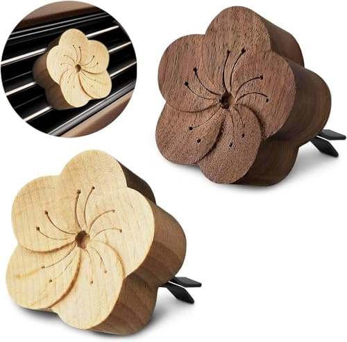2 Pcs Car Diffusers for Essential Oils – Wooden Car Essential Oil Diffuser Vent Clip with Magnetic Clip, Easy to Use for Refreshing Your Space – Vintage Design for Aromatherapy at Home & in Car