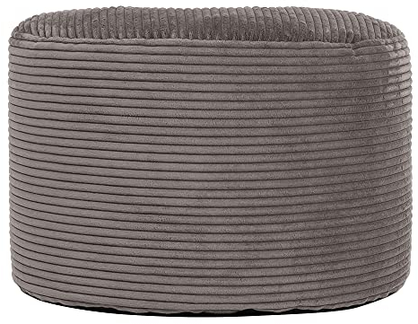 Icon Milano Hocker, Dunkelgrau, Flauschiger Cord Stoff, Sitzsack Cord, Sitzpuff Hocker mit Füllung, Fußhocker für das Wohnzimmer, Deko Wohnzimmer