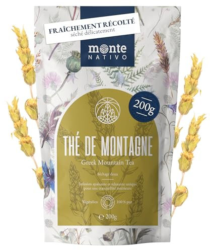 Té Griego de Montaña Monte Nativo (200g) - Greek mountain tea (Sideritis scardica) - Infusiones de hierbas – Té de hierbas - Cuidadosamente cortado y secado – 100% puro y natural
