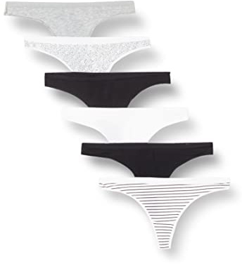 Amazon Essentials Intimo Perizoma in Cotone Donna, Pacco da 6, Multicolore/mélange/Pois/Righe, 48