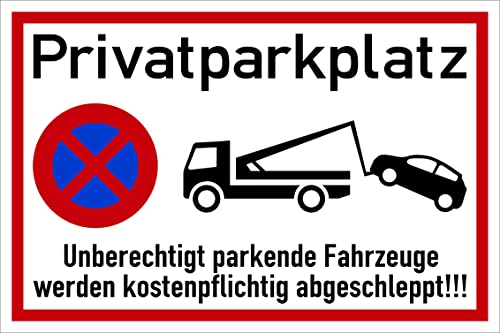 Prolac Privat Parkplatz Unberechtigt parkende Fahrzeuge werden kostenpflichtig abgeschleppt Schilder – Warnschilder – Selbstklebend & Robust – Wetterfest, UV-beständig & Kratzfest – 35x0,5cm