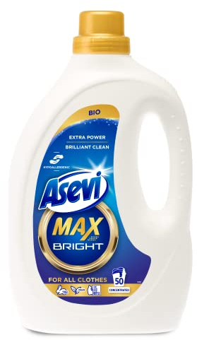 Asevi Max, Hypoallergenic Bio Laundry Detergent, Concentrated Liquid Laundry Cleanser, Bright, 2500ml, 50 Washes