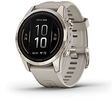 Garmin EPIX PRO (GEN 2) SAPPHIRE EDITION- 42MM -SOFT GOLD WITH CREAM HEATHERED NYLON BAND, (PLUS A LIGHT SAND SILICONE WATCH BAND)