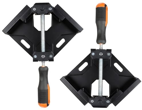 2 Pcs Serre Joint Angle 90 °, Etau d'angle 90°en Alliage d'Aluminium，serre-joint d'angle droit noir, serre-joint d'angle droit à une main pour le travail du bois