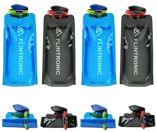 flintronic 4 Pezzi Bottiglie di Acqua Pieghevole, 700ML Pieghevole Bottiglia Flessibile Riutilizzabile, Portatile Borraccia Sportiva Con Moschettone per Viaggi, Escursionismo, Adventures
