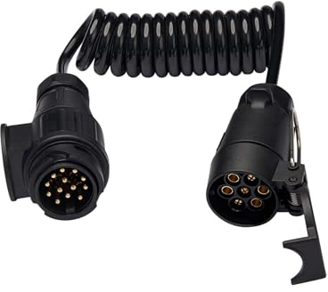 XUEYI 1,5M Rallonge Remorque avec Prise 13 Broches Mâle et Prise 7 Broches Femelle, 12V Adaptateur 13 vers 7 Broches avec Rallonge Câble, Rallonge Spirale Câble 7 Fils, pour Voiture Camion Caravane