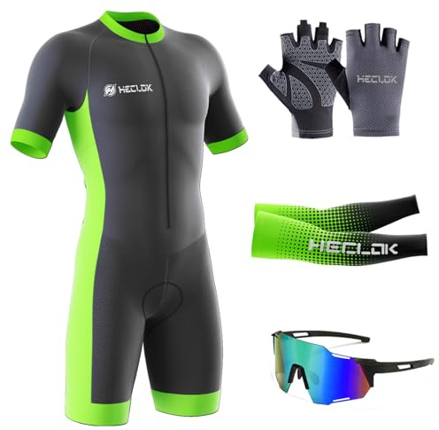 Men’s Cycling Skinsuit, Quick Dry Triathlon Suit-9D Padded-Breathable-Short Sleeve One Piece Bodysuit for Bicycle Training, Racing Bike, Cyclist Clothing， One Piece Trisuit Bike (TYP-2,XL)