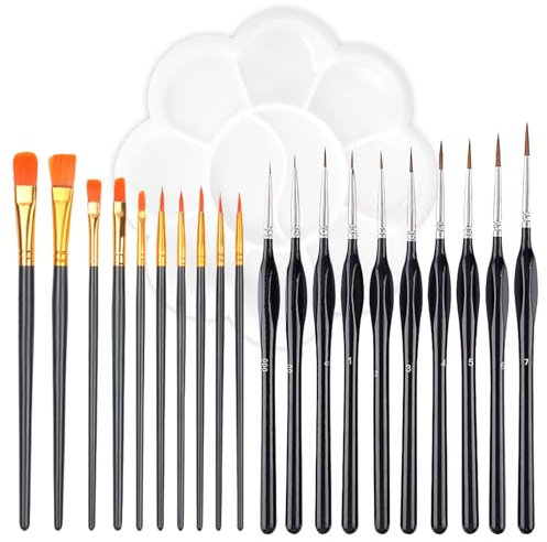 21 Stück Feine Detail Pinsel Set, Miniatur Pinsel mit Aquarellpinsel und Palette für Nagelkunst, Acryl, Aquarell, Ölgemälde, Modellbau und Strichmalerei
