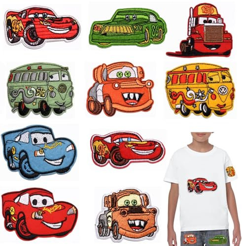 10 Pezzi Anime Cars Toppe Termoadesive Bambini, Cartoon Anime Patch Termoadesive,Toppa Termoadesiva per Tessuti, Toppe Termoadesive Adulto, per Vestiti, Giacche, Pantaloni, Zaini, Cappelli, Jeans