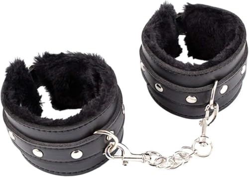 1 Pair Sex Fuzzy Handcuff Set for Bedroom - Fluffy Handcuffs for Ankles and Wrist Sexy Straps Bondage Kit for Adult Furry Hand Cuffs for Women Couples Sweater (Black)