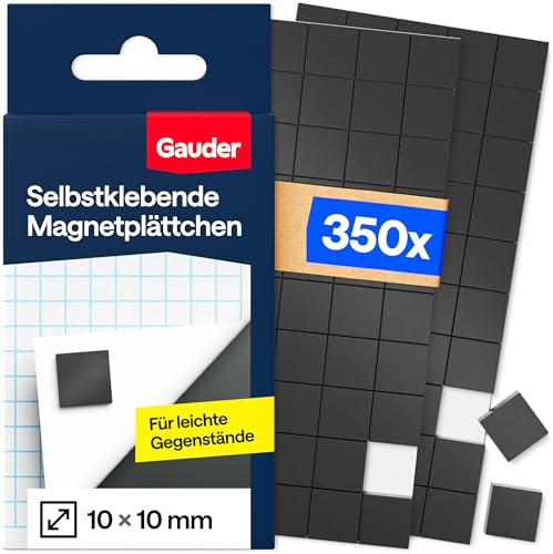 GAUDER Självhäftande magneter – små fyrkantiga magneter för anteckningar, foton och kreativa projekt – självhäftande magnetiska plattor för lätta föremål (350 st – 10 x 10 x 2 mm)