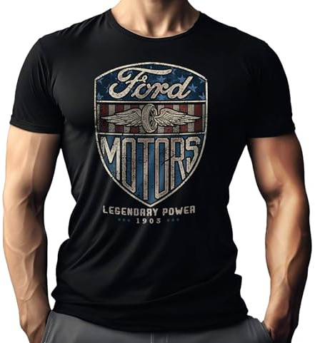 T-Shirt Homme Ford Mustang, Licence Officielle Ford, T-Shirt Fan de US-Car, Sérigraphie Haute Qualité, Coupe Sportive, Idée Cadeau pour Pilotes & Fans Mustang, ÖKO-TEX100, Ford-04, XL