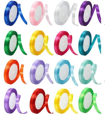 TPZORJX 16 Colori Nastro Raso, 10mm x 22m Nastro Regalo, Nastri Colorati, Nastri per Pacchi Regalo, Matrimoni, Palloncini, Fiocchi, Artigianato, Bomboniere, Feste