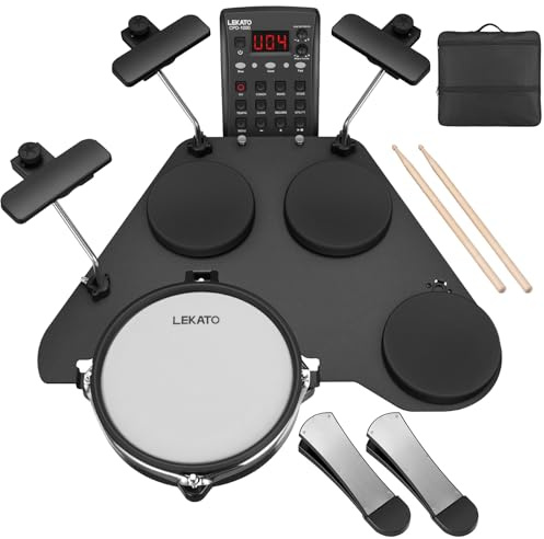 LEKATO Electronic Drum Set with Quiet Mesh Pads, CPD-1000 Portable Electric Drum Kit, 220+ Sounds, USB MIDI, 2 Upgraded Pedals, Sticks, Travel Bag