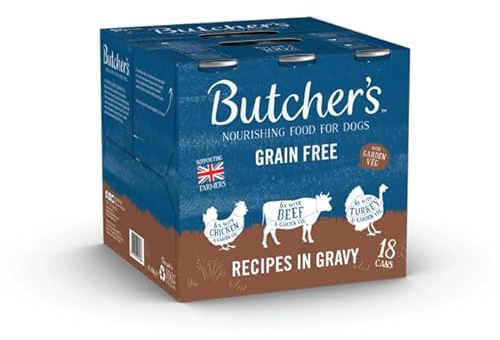 Butcher's Complete Wet Can Grain Free Hypoallergenic Adult Dog Food Recipes in Gravy Pack 18x400g - Chicken, Beef & Turkey