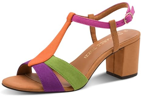 MARCO TOZZI sandalo da donna morbido plantare Feel Me vegano fodera interna morbida stiloso, marrone (ALMOND MULTI), 38 EU