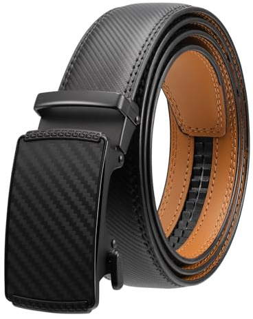 Meng Jiaran Belt Men Leather, Ratchet Men's Belts with Adjustable Buckle for Men Business Dress Suit Casual Jeans, Trim to Fit, Black